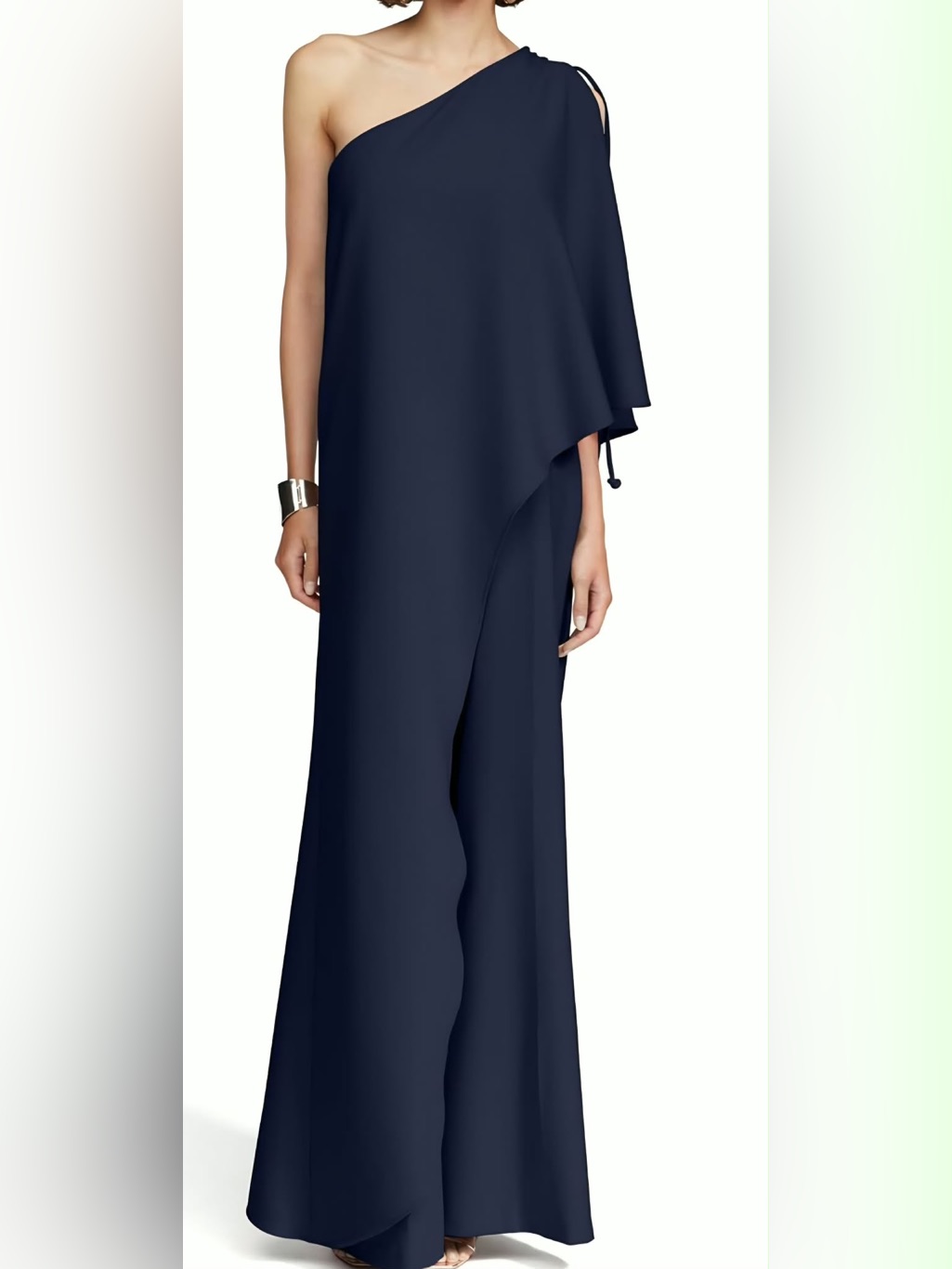 Halston Ignacia Navy One-Shoulder Asymmetrical Crepe Cape Jumpsuit